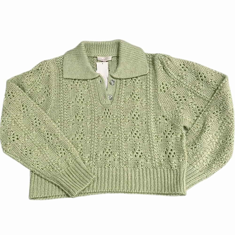ANTHROPOLOGIE WAYF Light Green Pointelle WOOL BLEND Pullover Sweater SZ MEDIUM